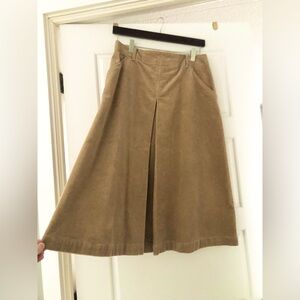 Cotton Midi Corduroy Skirt Tan Brown Khaki Size 8